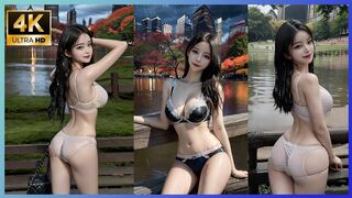 [4k ] AI LOOKBOOK 비오는날 뉴욕 센트럴파크에서 란제리 패션 Lingerie fashion at Central Park in NewYork on a rainy day