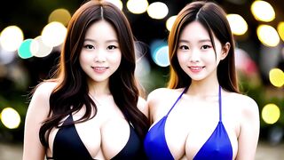 [8k AI lookbook] "Twins in bikinis at beach "4-6