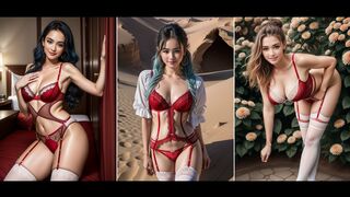 [4k AI LookBook 룩북] Sexy red lingerie. Beautiful women.