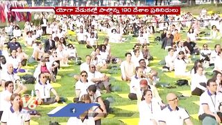 PM Modi Participates In International Yoga Day Celebrations At New York | V6 News