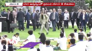 PM Modi Participates In International Yoga Day Celebrations At New York | V6 News