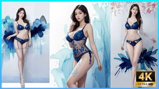 [4k AI girl] AI LOOKBOOK blue Underwear Watercolor art 블루 언더웨어 아트 수채화 アート 水彩ブルーランジェリー