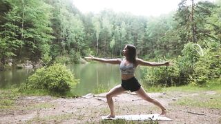 Yoga in the forest | stretching in the rainy forest