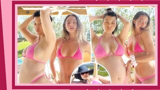 Pregnant Kourtney Kardashian Growing baby bump in pink bikinis with Actress Addison Rae