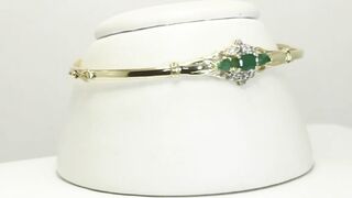 Diamond Emerald Flexible Bangle Bracelet .85CT YG Fits up to 7” Wrist - 31032