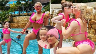 Heartwarming Photo????: Coco Austin and Daughter Chanel Coordinating in Pink Bikinis at Florida Getaway