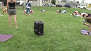 Canalside held a puppy yoga class with Buffalo Underdogs rescue