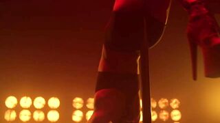 Sensual Pole Dance and Stretching in Neon Light