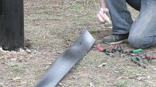 08 Prepare the flexible horse fencing rail to attach to dead end post