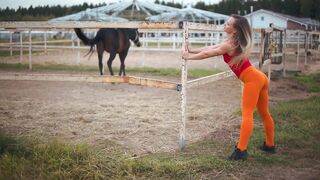 Harmonious Stretching: Yoga with Majestic Horses in 8K Nature