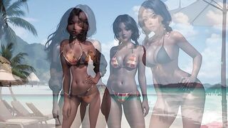 Beautiful mulatto and black women in bikinis on the beach AI Мулатки и негритянки в бикини