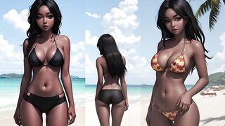 Beautiful mulatto and black women in bikinis on the beach AI Мулатки и негритянки в бикини