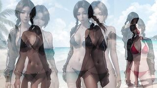 Beautiful mulatto and black women in bikinis on the beach AI Мулатки и негритянки в бикини