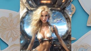 beautiful girls in bikinis on a spaceship AI красивые девушки в космосе из нейросети