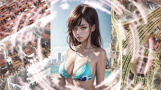 Beautiful anime girls in bikinis swimwear from the neural network AI