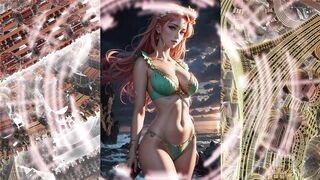 Beautiful anime girls in bikinis swimwear from the neural network AI